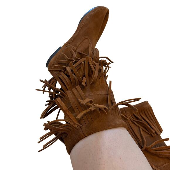 Minnetonka country boots w fringe rodeo cowgirl sz 7 festival hippie flats - Picture 11 of 14